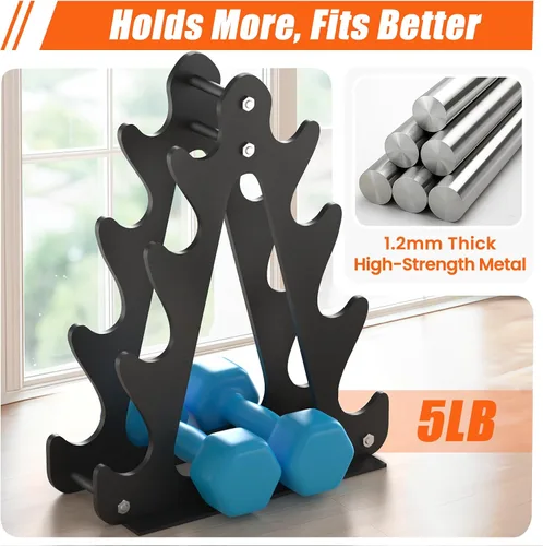 Vista 5 de 4-Tier Dumbbell Rack for 1-15 lb Weights, Holds 5 Pairs Space-Saving Sturdy A-Frame Stand for Home Gym, Weight Rack for Women's Dumbbell Set