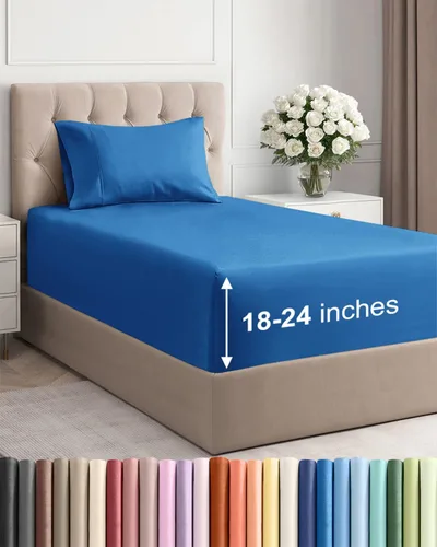 Vista 117 de Sábanas individuales de bolsillo extra profundo, sábanas transpirables y refrescantes de 3 piezas, juego de sábanas de lujo para hotel, suaves, sin