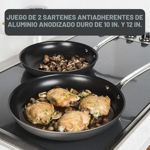 Vista 2 de Viking Sartenes antiadherentes, 2 piezas de utensilios de cocina anodizados duros, 10 y 12 pulgadas, gris