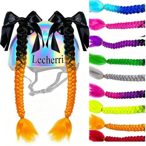 Vista 8 de Extensión de cola de caballo para niñas con ventosa para casco, 2 piezas, accesorios para casco con lazo, coletas para casco de motocicleta
