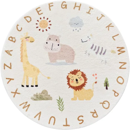 Vista 2 de Poowe ABC Animals - Alfombra de juego para niños, alfombra redonda educativa del alfabeto, suave, antideslizante, para el dormitorio de los niños