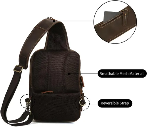 Vista 6 de Hespary Mochila vintage de cuero de grano completo para hombre, bolsa de viaje para hombresenderismo, Marrón, Bolso bandolera para iPad de 12.9
