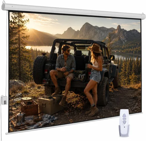 Vista 10 de Pantalla de proyector motorizada de 110", pantalla de proyector eléctrica 16:9 con control remoto, pantalla de película HD