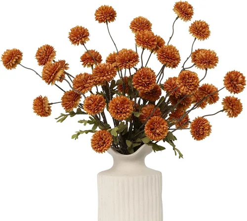 Vista 19 de DuHouse 6 piezas de flores artificiales de seda falsa pompón crisantemo, pequeña mini bola de crisantemo de seda con tallos para bodas DIY arreglos
