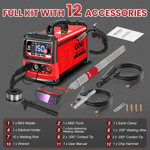 Vista 8 de Mini soldador portátil de GNI Multiproceso, MIG/TIG/Stick 3 en 1 soldadora IGBT Inverter Beginner-Friendly MIG Welder Machine with Auto-Darkening