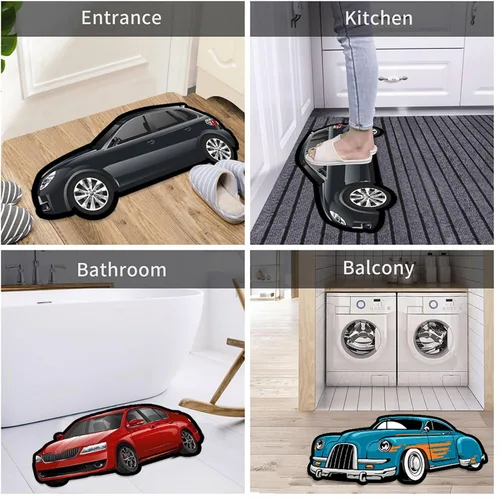Vista 5 de Tapete personalizado para puerta con forma de automóvil, tapete de franela con foto personalizada, tapete de bienvenida para automóvil, divertido