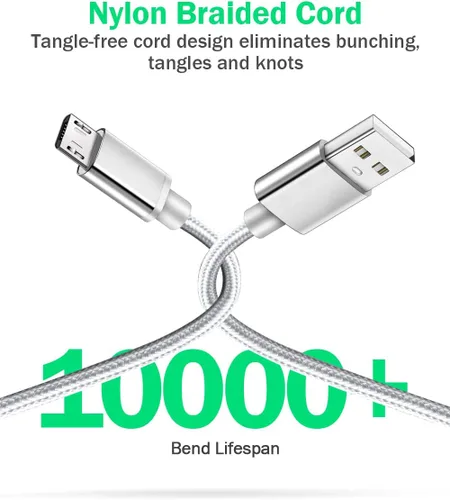 Vista 3 de Paquete de 2 cables micro USB extra largos de 2.1 A de 6.5 pies para carga rápida Samsung Galaxy S7 Edge/S6/S5, Note 5/4, LG G4, Motorola Moto E5 G5