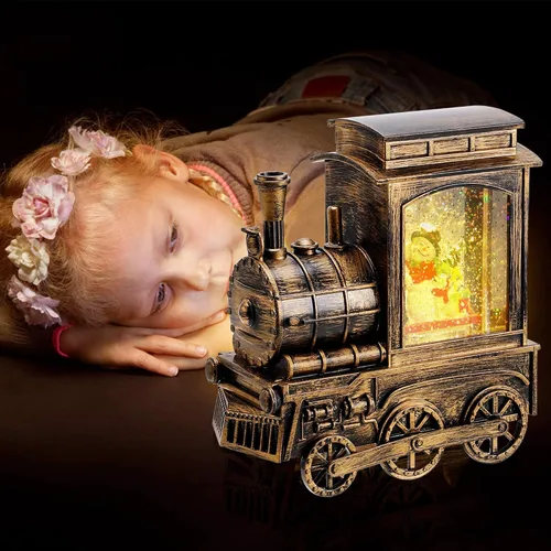 Vista 6 de IPOW Tren de linterna de globo de nieve de Navidad con purpurina de remolino de agua, musical e iluminado, temporizador de 6 horas, alimentado por