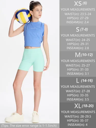 Vista 6 de DEVOROPA Pantalones cortos de 5" de elastano para niñas, pantalones cortos de voleibol, pantalones cortos elásticos para atletismo y gimnasia Beige