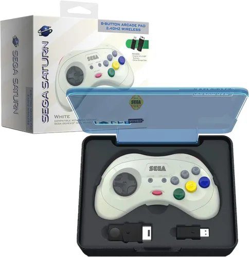 Vista 2 de Retro-Bit Official Sega Saturn 2.4 GHz Wireless Controller for Sega Saturn, Sega Genesis Mini, Switch, PS3, PC, Mac - Includes 2 Receivers & Storage