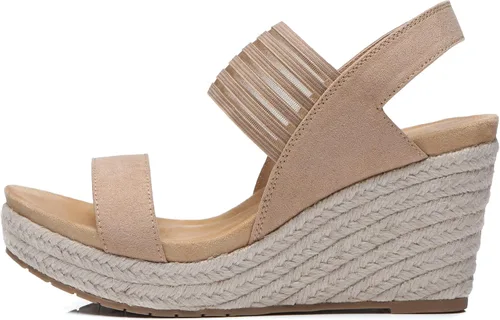Vista 2 de Athlefit Sandalias de cuña para mujer con correa de tobillo y punta abierta, sandalias de plataforma