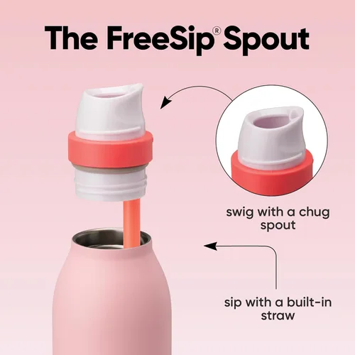 Vista 3 de Botella de agua aislada con tapa Twist de acero inoxidable Owala FreeSip con pajita para deportes y viajes, sin BPA, 24 onzas, Angel Food Cake