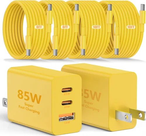 Vista 26 de Susnwere - Cargador de pared USB C de 85 W para Samsung S26 Ultra, 3 puertos de 100 W PD rápida 3.0 tipo C carga con cable USB C de 3/6/10/10 pies