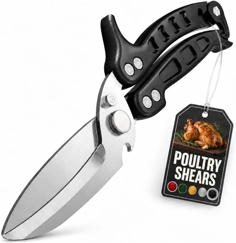 Vista 14 de Tijeras de cocina 2 en 1 para alimentos, tijeras de tabla de cortar con Agarradera negra