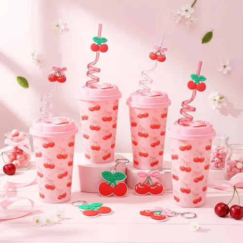 Vista 6 de Juego de 24 tazas de plástico de cereza para fiestas, 16 onzas
