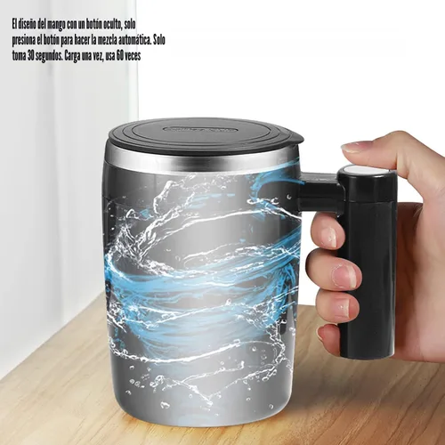 Vista 4 de Taza autoagitadora, taza de café magnética recargable con 2 barras de agitación, taza de mezcla automática impermeable para leche/cacao en la Negro