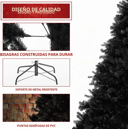 Vista 3 de Árbol de Navidad artificial Casafield de abeto negro de 6 pies con soporte de metal resistente