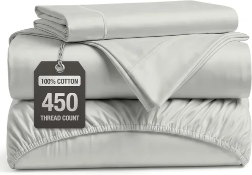 Vista 30 de LANE LINEN Sábanas de cama individual – 450TC algodón peinado de fibra larga de alta calidad, color blanco Soft & Breathable Twin Sheet &