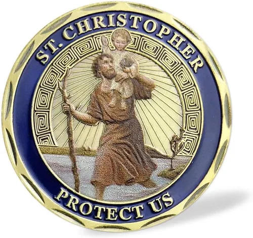 Vista 3 de 10PCS St Christopher Challenge Coins Patron Saint Traveler Protection Medal Catholic Travel Safety Gift for Drivers Pilgrims Commuters Road Trips