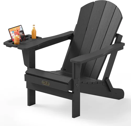 Vista 30 de SERWALL Silla Adirondack plegable para exteriores, silla de patio con portavasos - Ejército