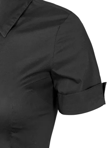 Vista 5 de Design by Olivia Blusa de manga corta elástica con botones para mujer, blusa de trabajo formal para oficina
