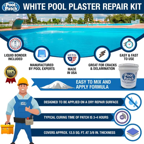 Vista 2 de Pool Patch Kit de reparación de yeso blanco para piscina, 25 libras, color blanco