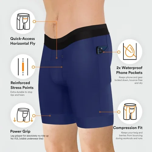 Vista 2 de All Citizens Mens Compression Shorts - Two Waterproof Pockets, Moisture Wicking & Quick Drying Fabric, Performance Baselayer