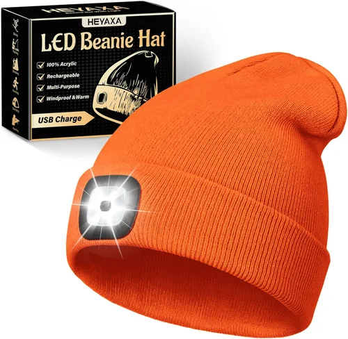 Vista 10 de HEYAXA Gorro Bluetooth con LED, Gorro de Música Inalámbrico con 4 LEDs Recargable por USB, Faro de Cabeza para Correr, Regalos para Navidad, Relleno