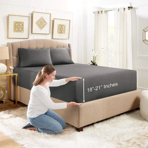 Vista 33 de Empyrean Bedding - Sábanas bajeras tamaño Queen, con sábana de cajón extra profunda – Juego de sábanas bajeras extra profundas, de 24 pulgadas