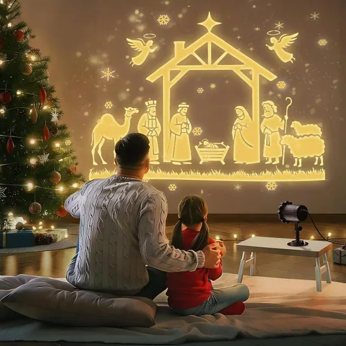 Vista 6 de Luces de proyector de belén de Navidad al aire libre en interiores - 2025 mejora 3D dinámica decoración de Navidad de Jesús, luces de proyector