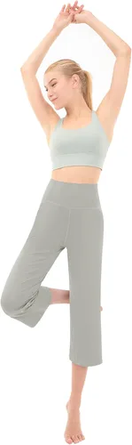 Vista 5 de Rosemmetti Pantalones capri de yoga para mujer, talla grande, con control de abdomen, acampanados, pantalones de entrenamiento con bolsillos