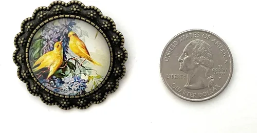 Vista 2 de Pin lila y canario - Broche de inspiración vintage - Hecho a mano