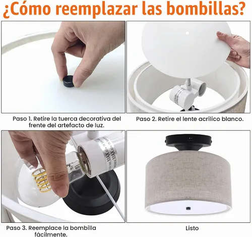 Vista 3 de Facon Lámparas colgantes de 12 V para autocaravana, luz de techo interior de 11 pulgadas con interruptor, 2 bombillas LED E26 reemplazables Lámpara