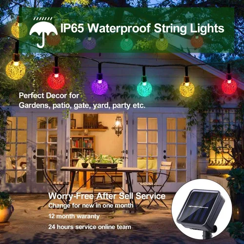 Vista 4 de Luces solares de Navidad para exteriores, impermeables, 8 modos de 23.0 ft/24 pies, 50 luces LED de bola de cristal para exteriores, luces solares
