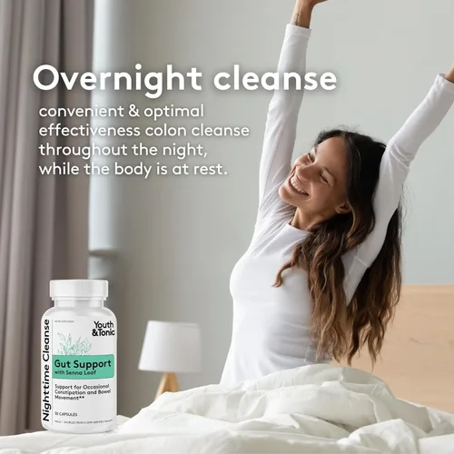 Vista 8 de Youth & Tonic Suplemento de limpieza intestinal durante la noche para alivio ocasional del estreñimiento, desintoxicación de limpieza intestinal