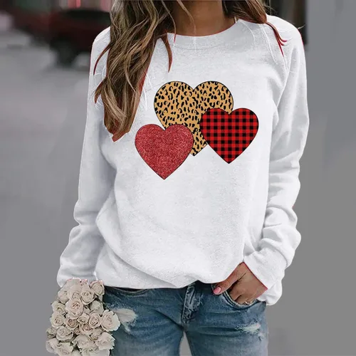 Vista 80 de Sudadera de manga larga con estampado de leopardo y corazón para mujer, para el día de San Valentín, sin botones, para niñas, regalos
