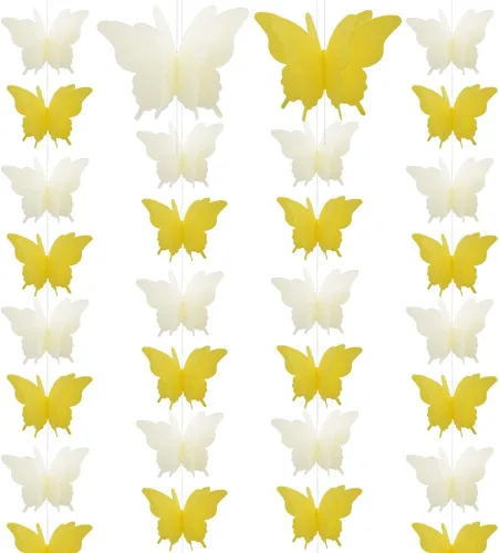 Vista 7 de Guirnalda de papel de mariposa grande, 4 unidades, cortina de mariposa, para colgar, decoración colgante para Halloween, fiesta de cumpleaños, baby