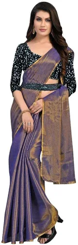 Vista 5 de Sari para mujer Banarasi Kanjivaram Art Silk Woven Saree, regalo de boda étnico indio con blusa sin costuras