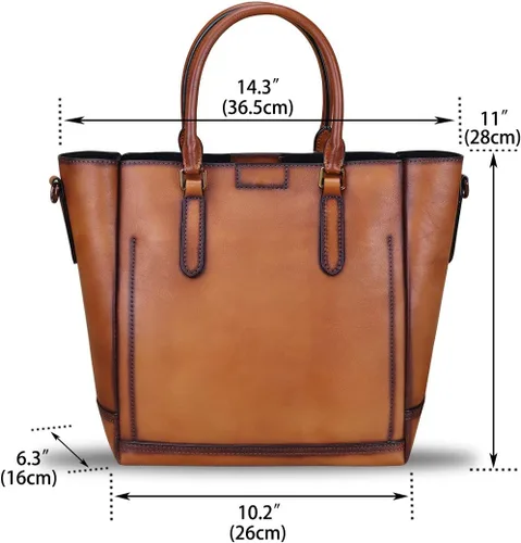 Vista 5 de Bolsos de cuero genuino para las mujeres Vintage hecho a mano Tote bolso de cuero de vaca bolso de hombro Satchel Top-Handle Bolsas para damas