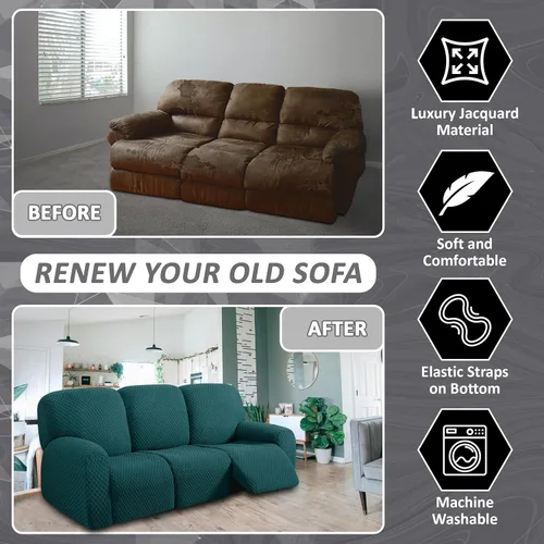 Vista 4 de ULTICOR Fundas de sofá reclinable de 8 piezas, fundas elásticas de jacquard para sofá reclinable de 3 cojines, fundas deslizables gruesas, suaves