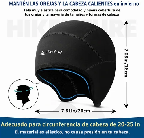 Vista 5 de Hikenture Forro de casco de invierno para hombre y mujer, gorro térmico de cráneo Negro