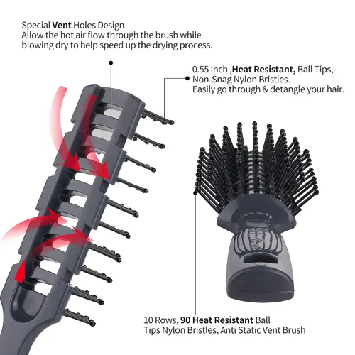 Vista 3 de PERFEHAIR Cepillo de pelo ventilado para secar con secador, peinar cabello largo, corto, fino, grueso, seco o húmedo, libre de estática y resistente