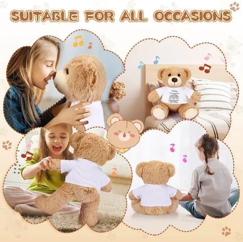 Vista 7 de Halloscume Oso de peluche de 12 pulgadas con grabadora de voz, oso de felpa suave, letrero de abrazo con cremallera, regalos de grabación de voz