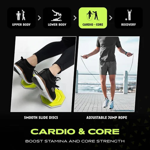 Vista 5 de Rage Fitness Ex Kit 9 en 1 gimnasio en una bolsa – Bandas elásticas, para glúteos y resistencia con asas, anclaje de puerta, viajes, oficina