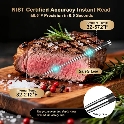 Vista 4 de Termómetro inalámbrico digital para carne, 4 sondas – Termómetro Bluetooth de cocina de alimentos de 800 pies, sensores duales con precisión