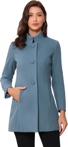 Vista 17 de Allegra K Abrigo de invierno para mujer, abrigo de cuello alto medio largo Negro