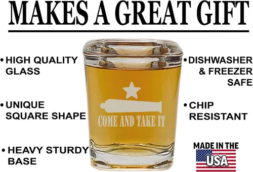 Vista 2 de Rogue River Tactical Square Come and Take It Texas State Flag Outline Shot Glass Regalo para Texan TX González Flag