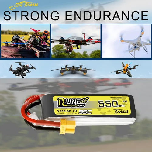 Vista 5 de TATTU R-Line 550mAh 7.4V 95C 2S Lipo Batería con XT30 Plug para FPV Racing Quadcopter