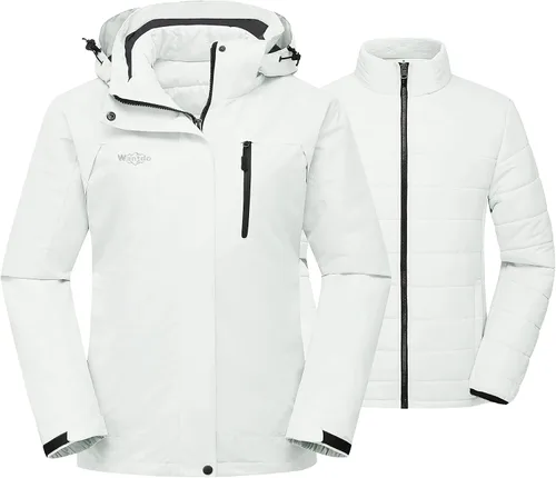 Vista 9 de Wantdo - Chaqueta impermeable 3 en 1 para mujer, abrigo de invierno cálido, resistente al viento, chaqueta de snowboard con capa de puffer