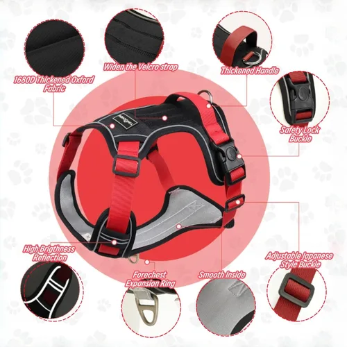 Vista 2 de Arnés para perro sin tirones de tamaño pequeño, arnés para pasear perro negro, chaleco reflectante Oxford de servicio y asa de fácil control